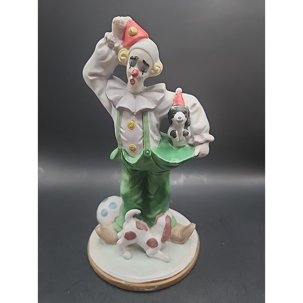 Vintage‎ 80s-90s Kitschy Clown With Two Dogs Bisque Figurine 6.5" X 3.75"